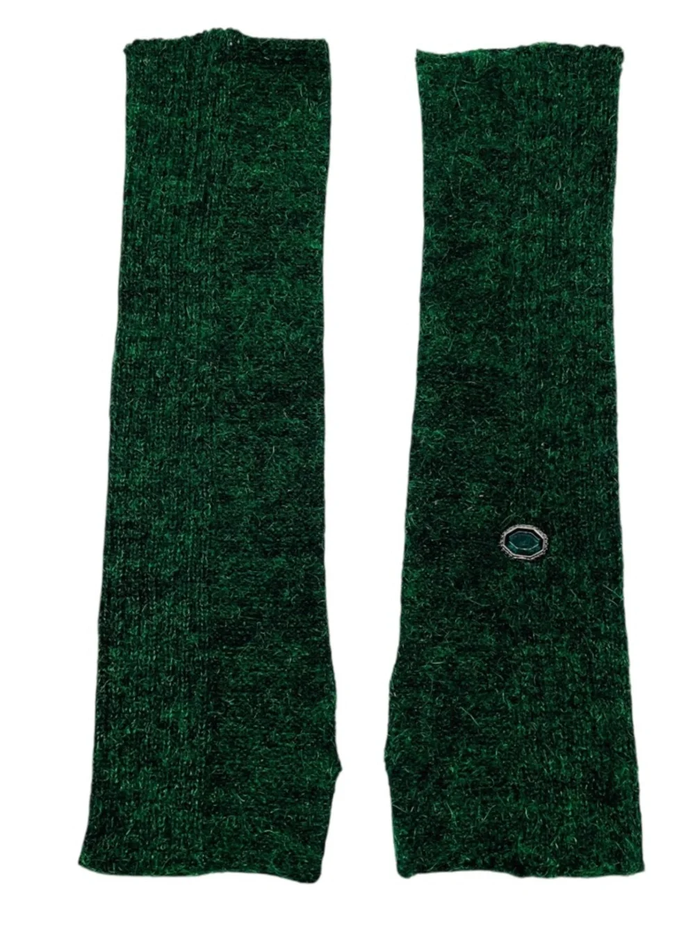 CHANEL GREEN MOHAIR KNIT ARM WARMERS WITH JEWEL STONE EMBELLISHMENT